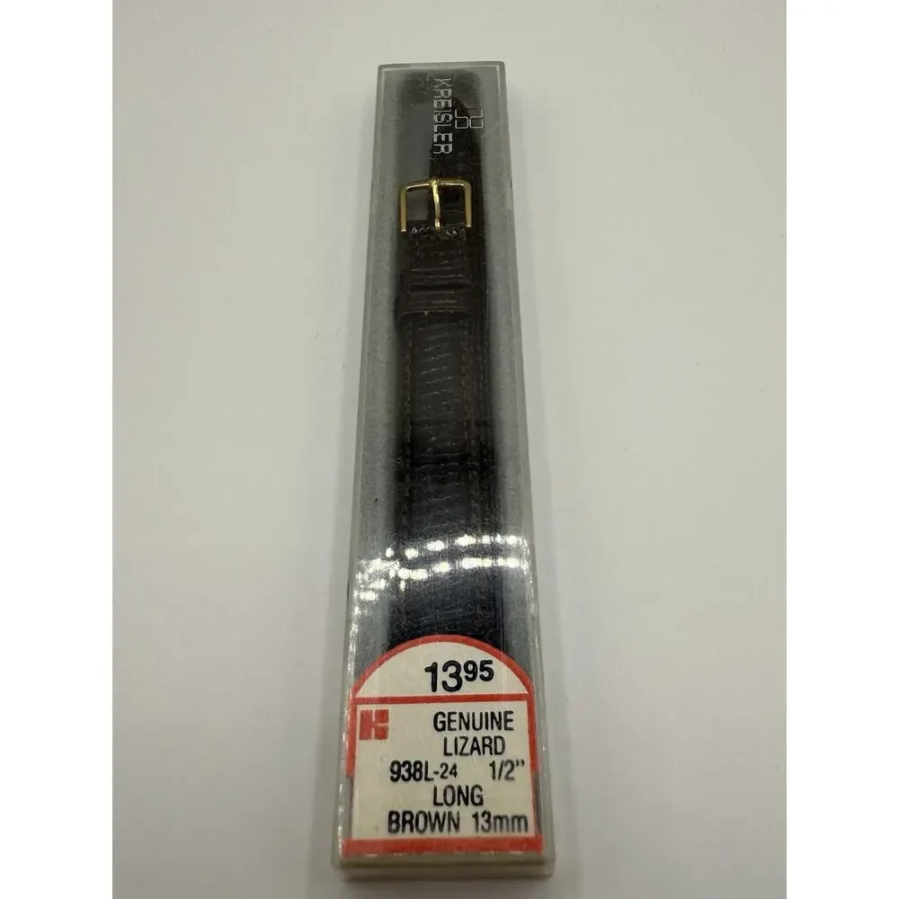 13mm KREISLER Genuine Lizard Brown NOS Vintage Watch Band & Gold-Tone Buckle